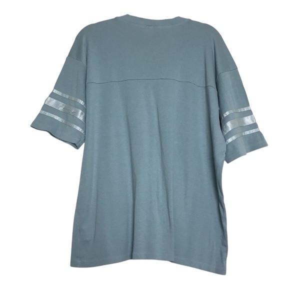 Pj Harlow Blue Satin Stripe Modal Supima Cotton V Neck Baseball Tee Womens Sz M - Picture 4 of 10